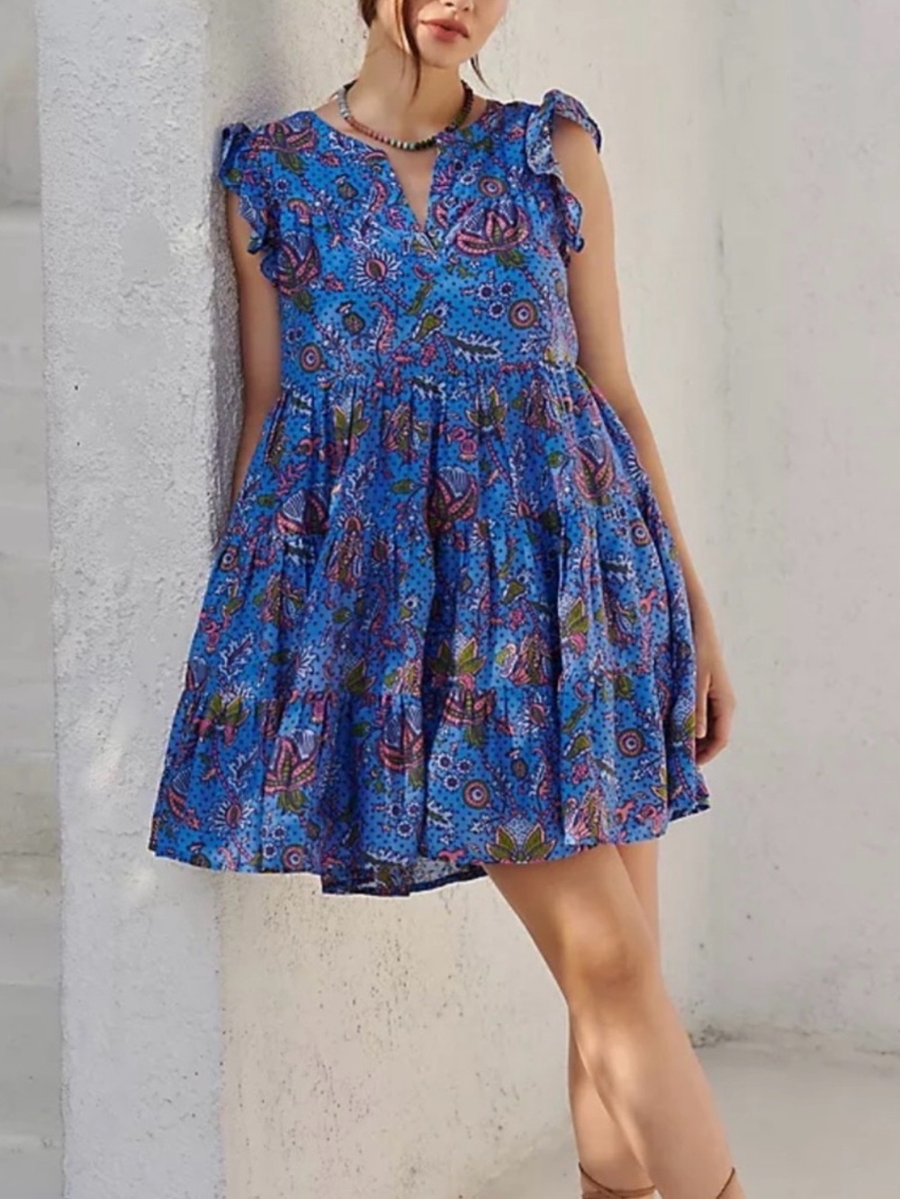Roller Rabbit Amanda Star Poppa Dress Sz S Tiered All Over Print
